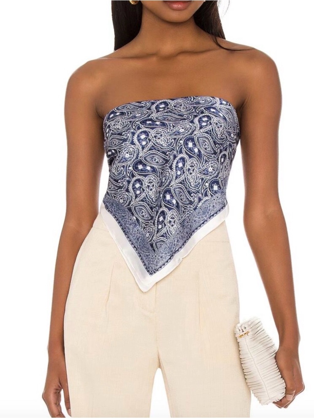8 Other Reasons Silk Bandana Print Scarf Top OS Blue White Paisley Kerchief NWOT